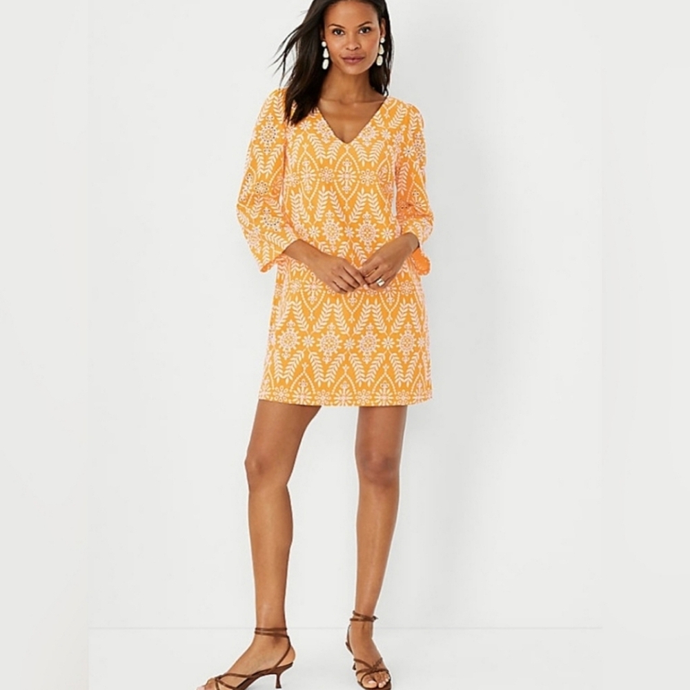 Ann Taylor Orange Patterned Dress